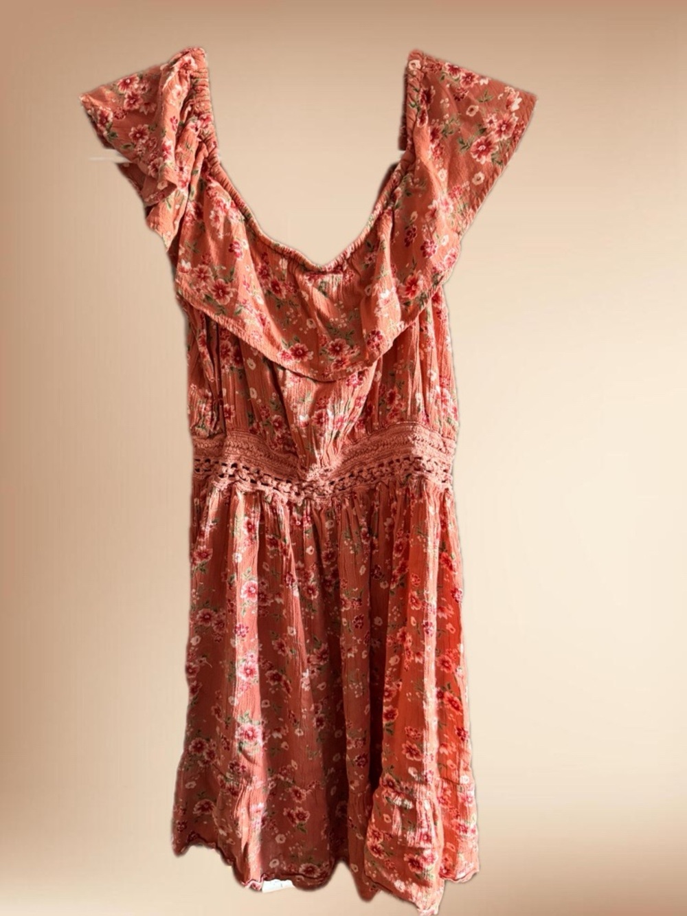 Ardene Coral Floral Ruffle Mini Dress
